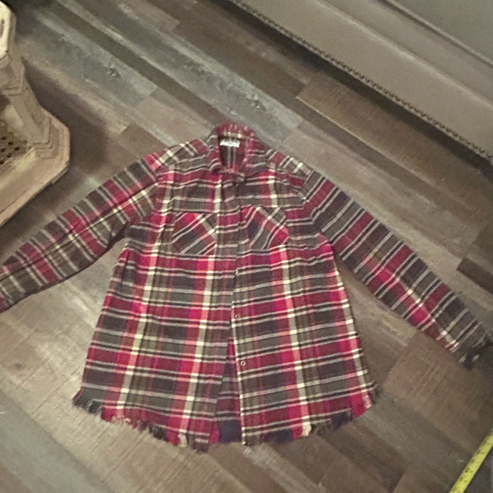 One 24 Rags Plaid Button Down Shirt raw fringe hem thick XXL Ralph Lauren